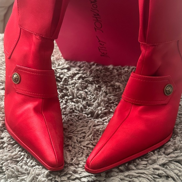 Jeffrey Campbell Red Heeled Boots with Button Detail - Picture 4 of 5